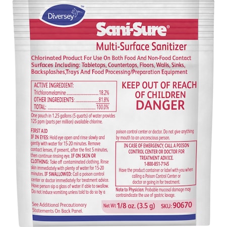 Multi-Surface Sanitizer, 0.13 Oz (0.01 Lb) Chlorine, Yellow